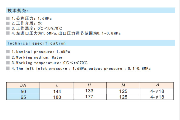 埃美柯黄铜活塞式可调减压阀技术参数