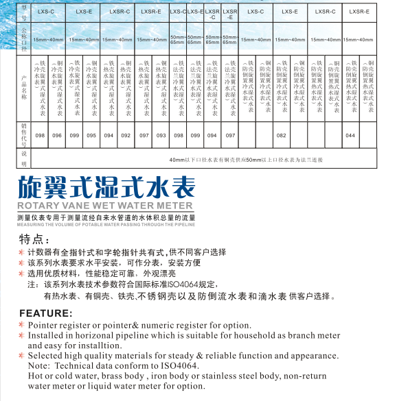 埃美柯旋翼式湿式水表LXSR特点