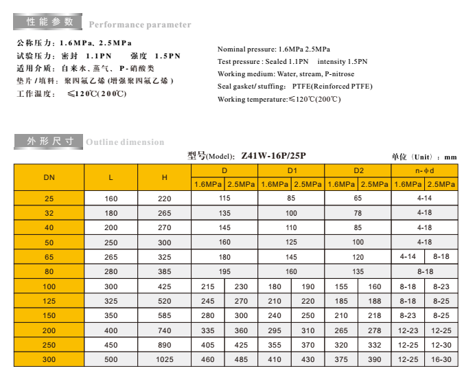 埃美柯不锈钢法兰闸阀外形链接尺寸