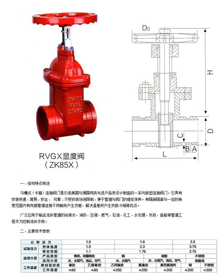 埃美柯沟槽式弹性座封闸阀技术参数