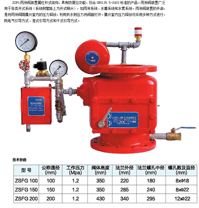 埃美柯雨淋报警阀参数图