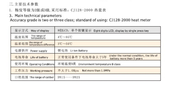 埃美柯射频卡热量表技术参数